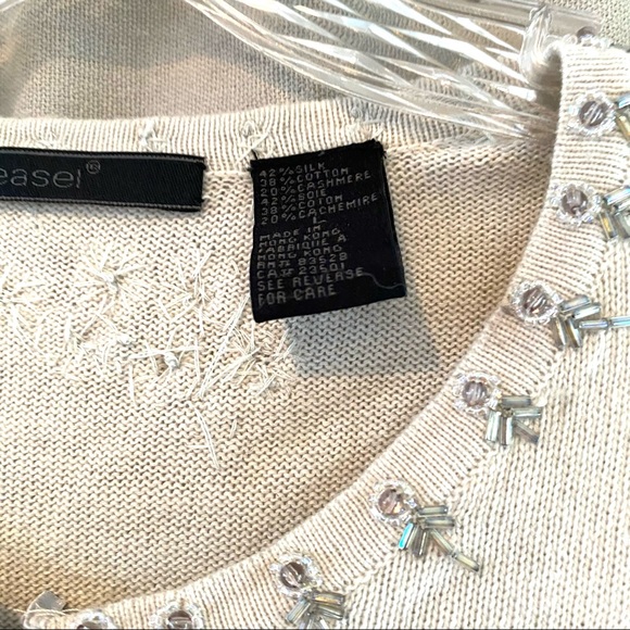Vintage Look Easel Hand Beaded Cashmere Silk Cotton  Fancy Dressy Sweater Size L - Picture 8 of 10
